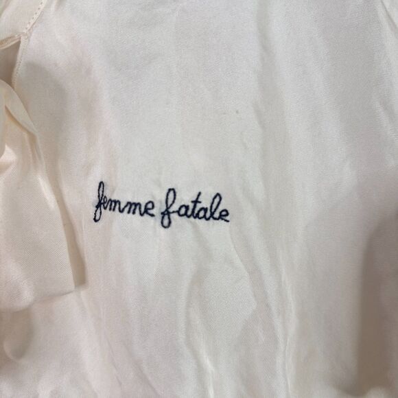 Maison Labiche Femme Fatale Silk Top Blouse Sz L Flutter Sleeve Tie Quiet Luxury - Picture 6 of 12